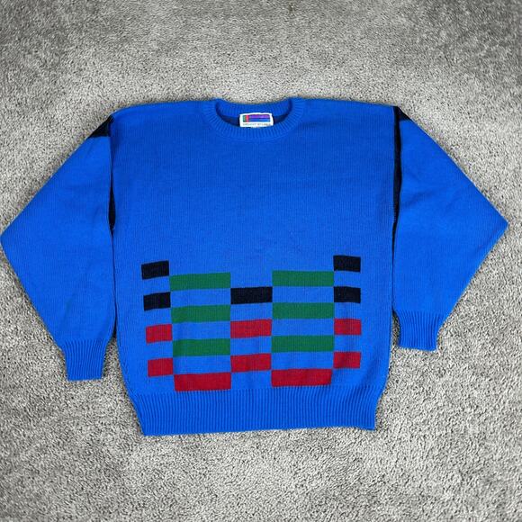 VINTAGE Sweater Graphix Sweater Mens L Grandpa Geometric Acrylic USA Made 80s - Picture 2 of 11